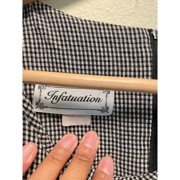 Vintage Womens Midi Dress Size 8 Black Gingham Prairie Cottagecore Academia FLAW - Picture 2 of 9